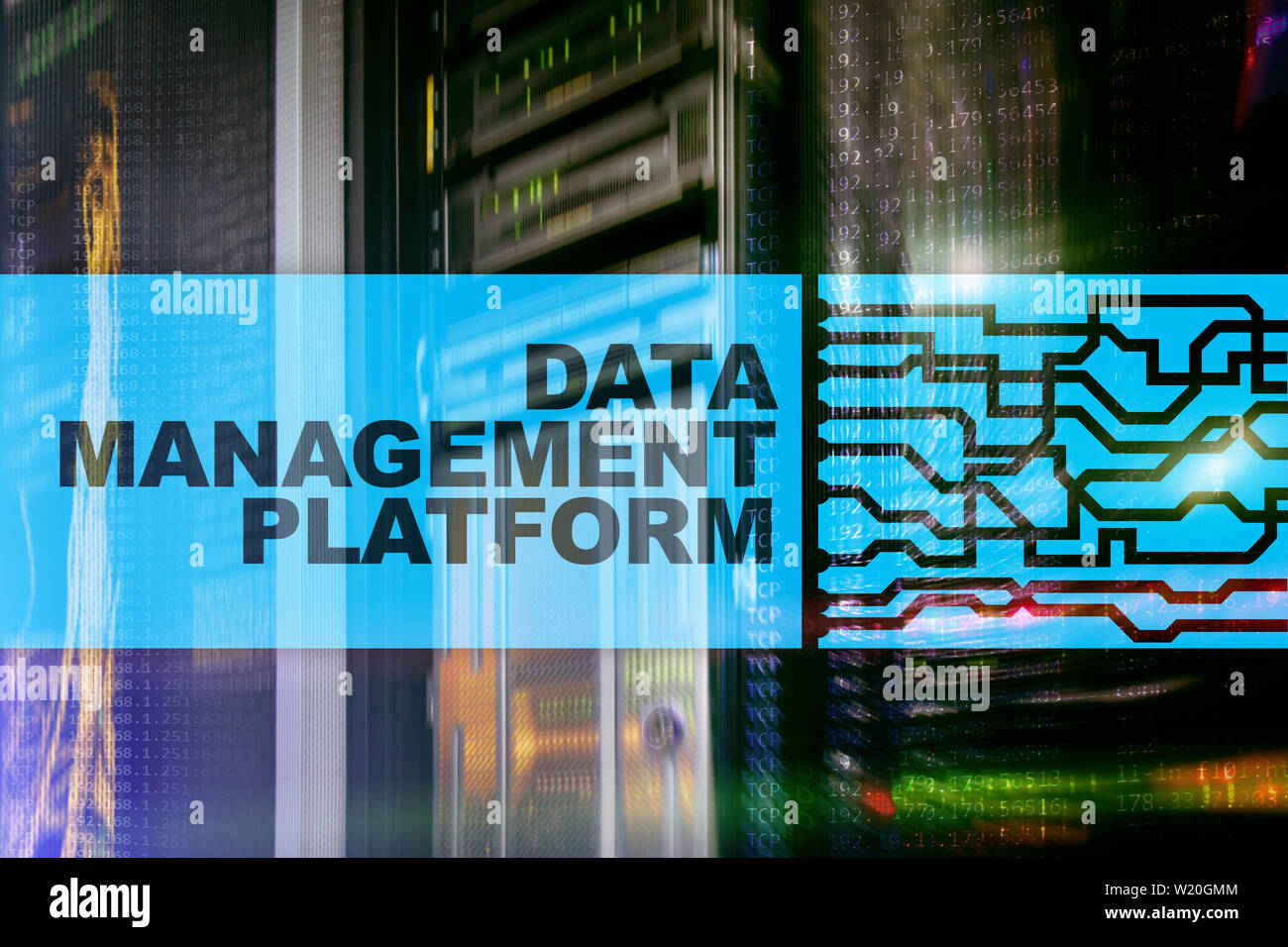 Data management and analysis platform concept on server room background Stock Photo