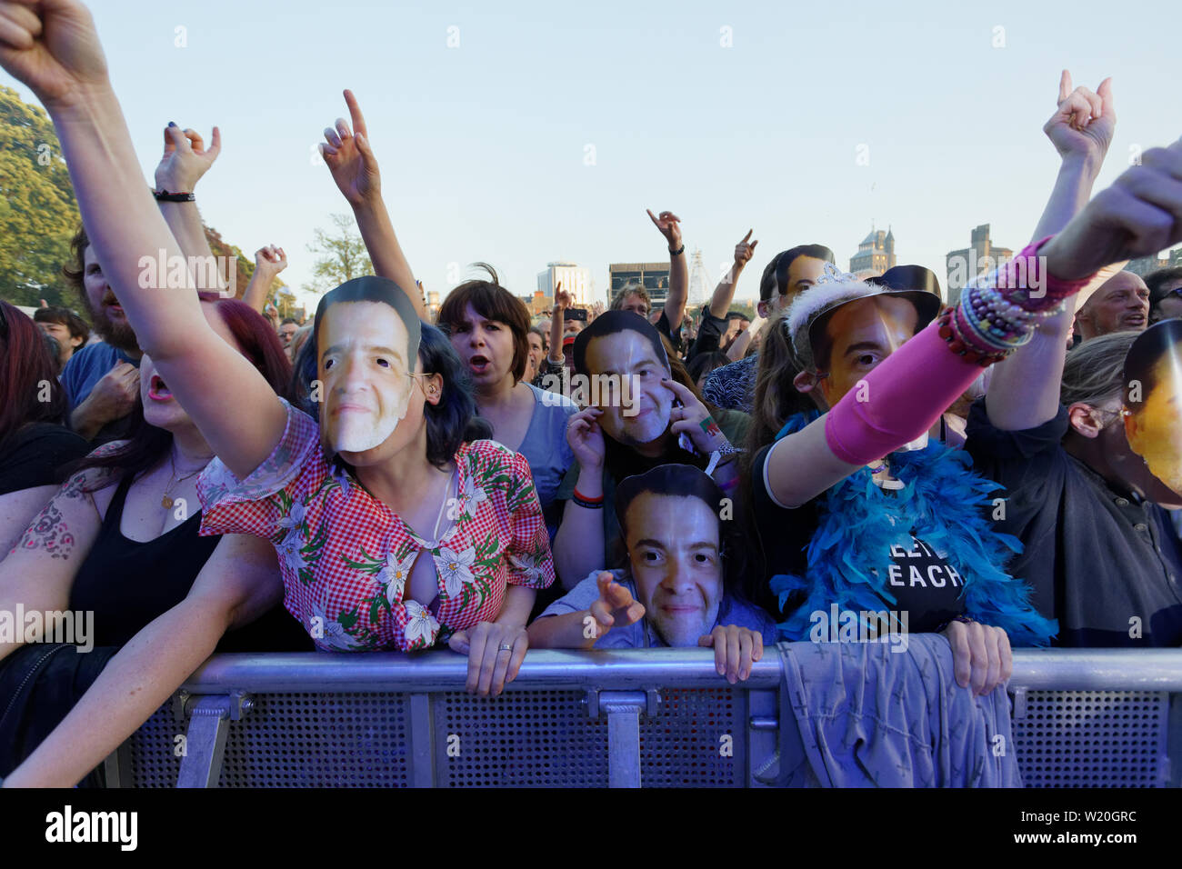 Pictured: Manic Street Preachers fans. Saturday 29 June 2019 Re: Manic Street Preachers concert at Cardiff Castle, south Wales, UK. Stock Photo