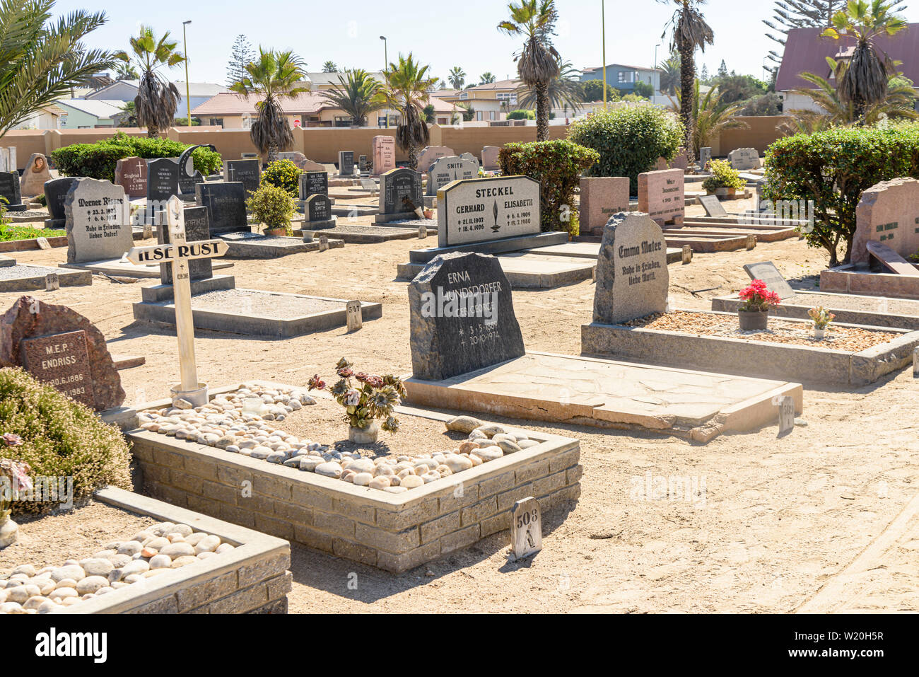 Headstones in a German graveyard, Namibia Stock Photo Alamy