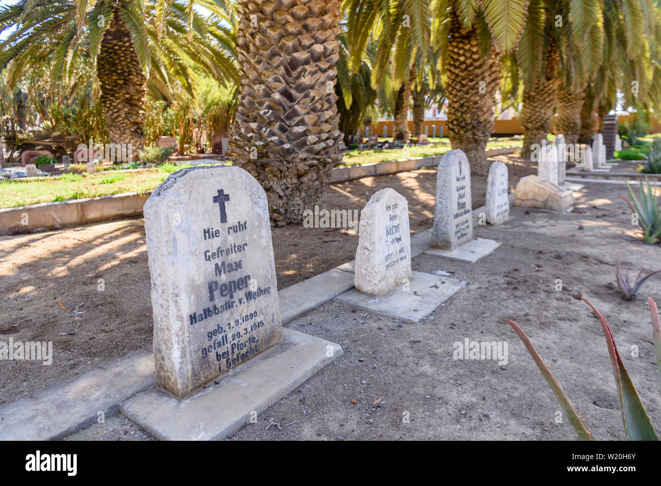 Headstones in a German graveyard, Namibia Stock Photo