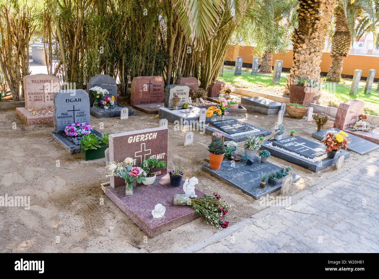 Headstones in a German graveyard, Namibia Stock Photo