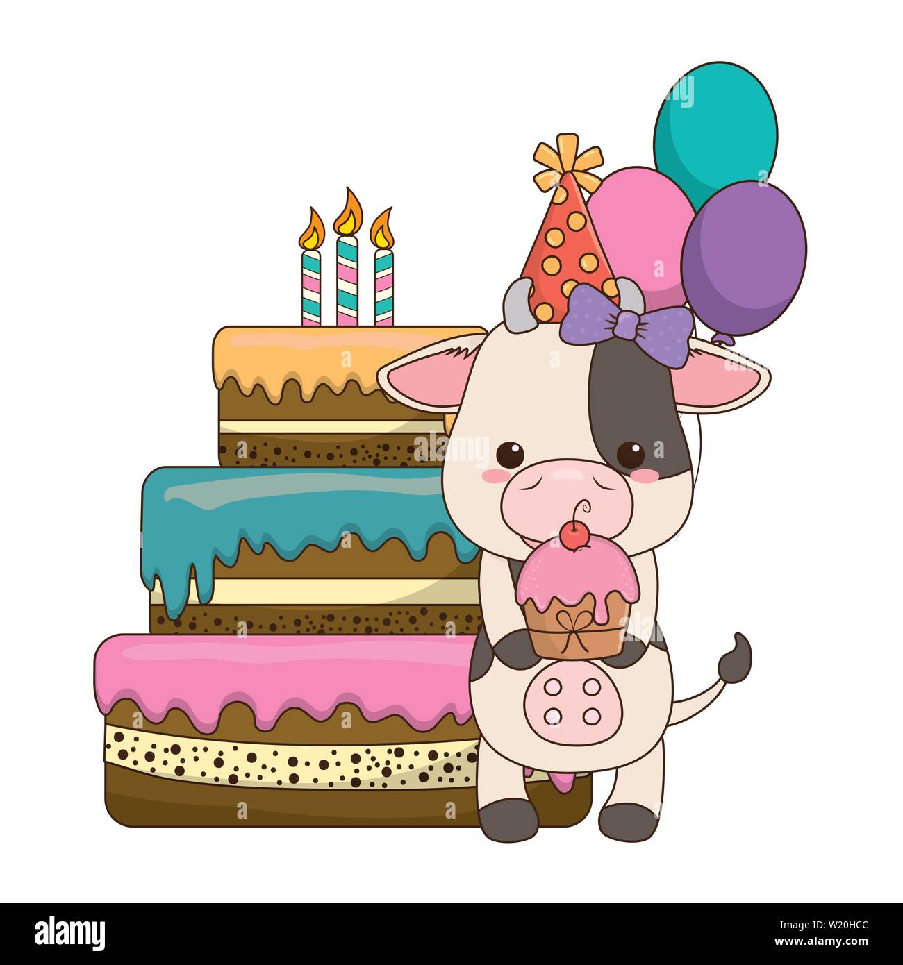 Cow Cartoon Design Animal Happy Birthday Celebration Decoration
