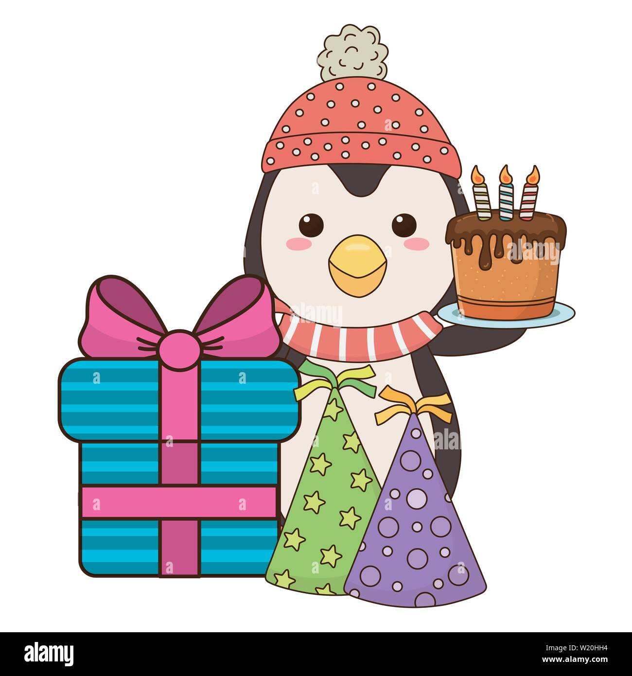 Penguin Cartoon Design Animal Happy Birthday Celebration