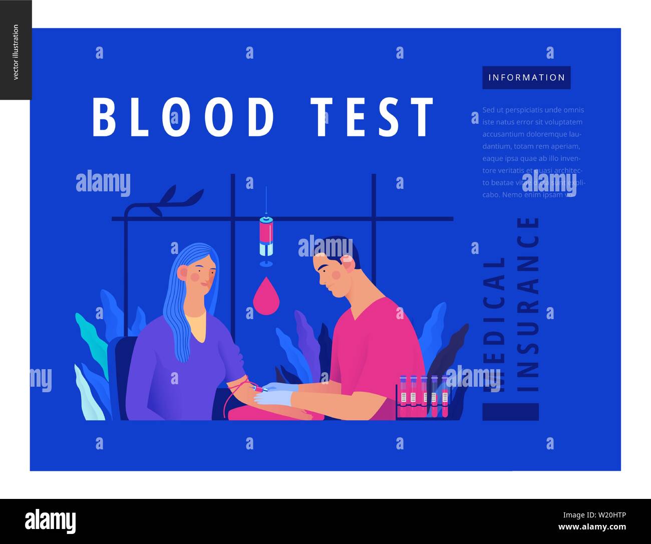 Medical tests Blue template blood test modern flat vector concept