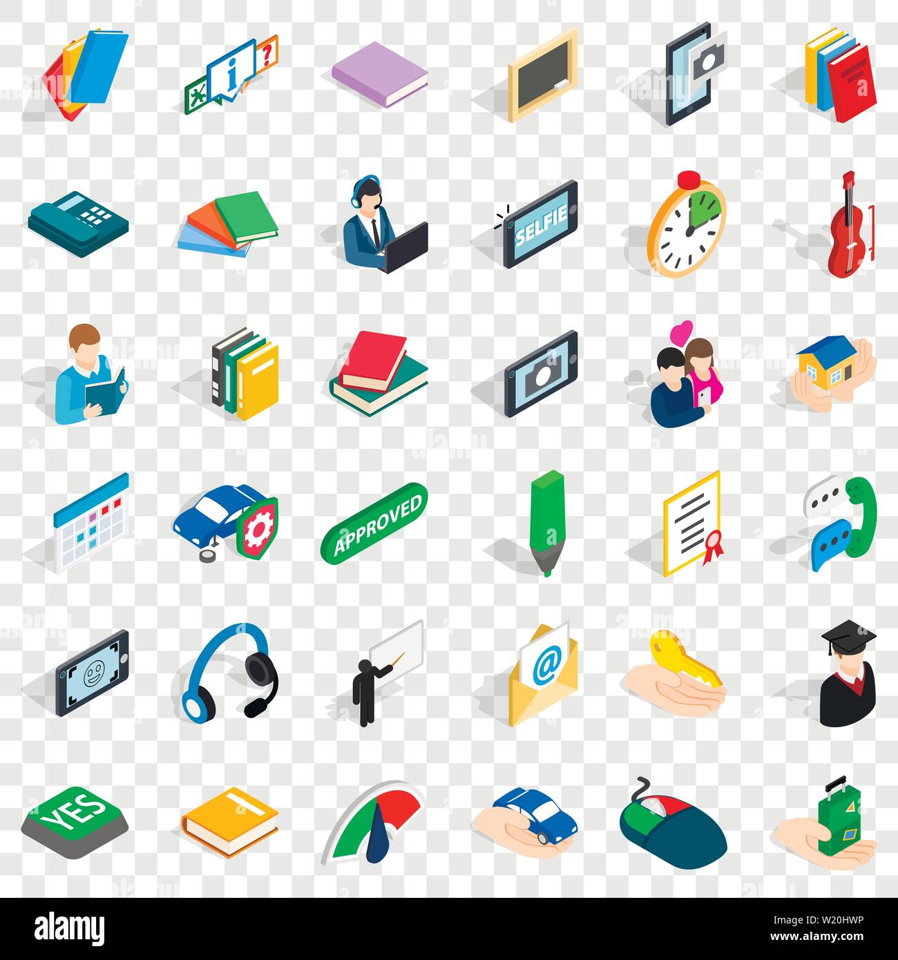 Selfie icons set, isometric style Stock Vector