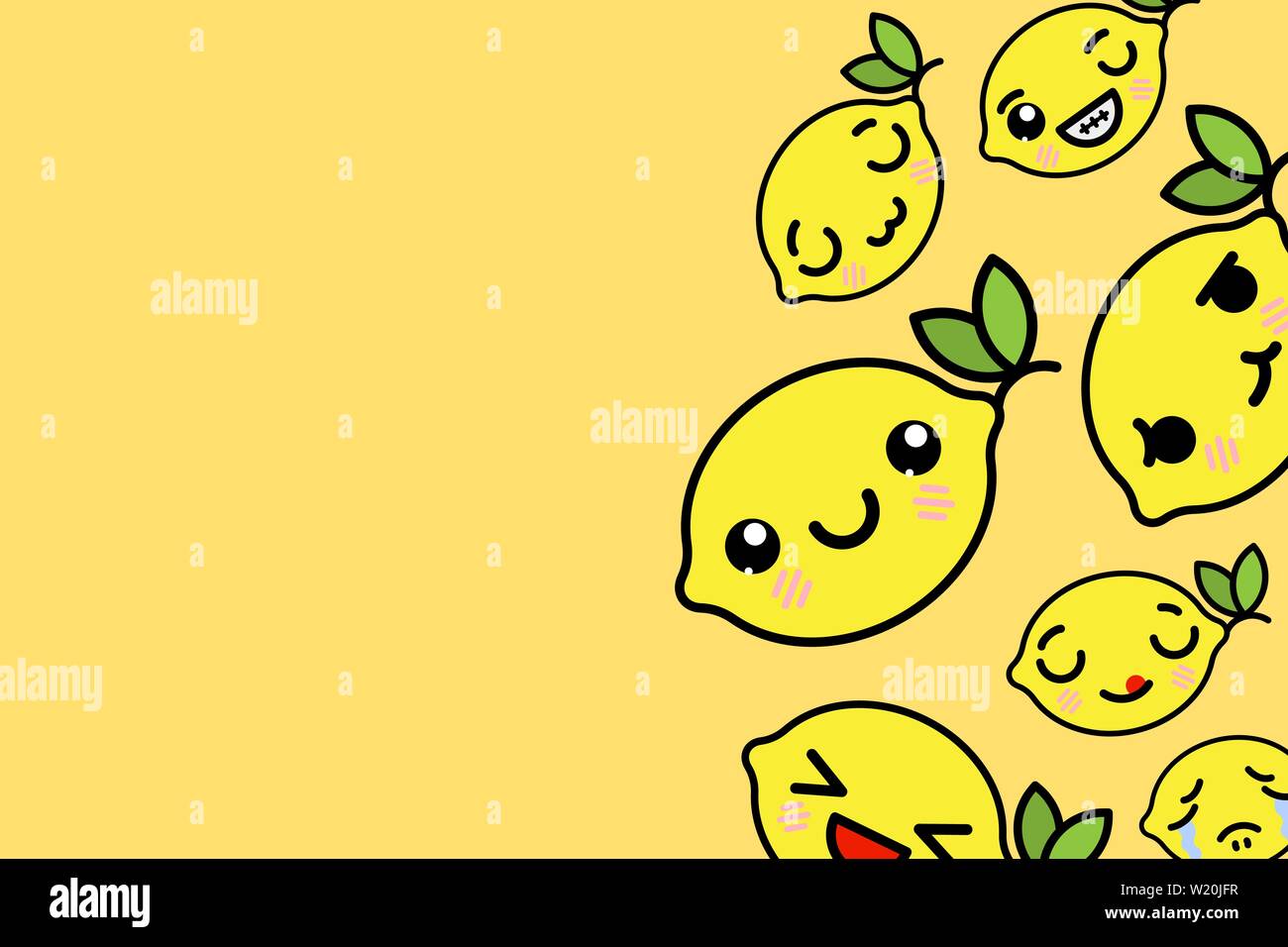Banner template with place for text - funny Emoji lemons. Vector illustration Stock Vector