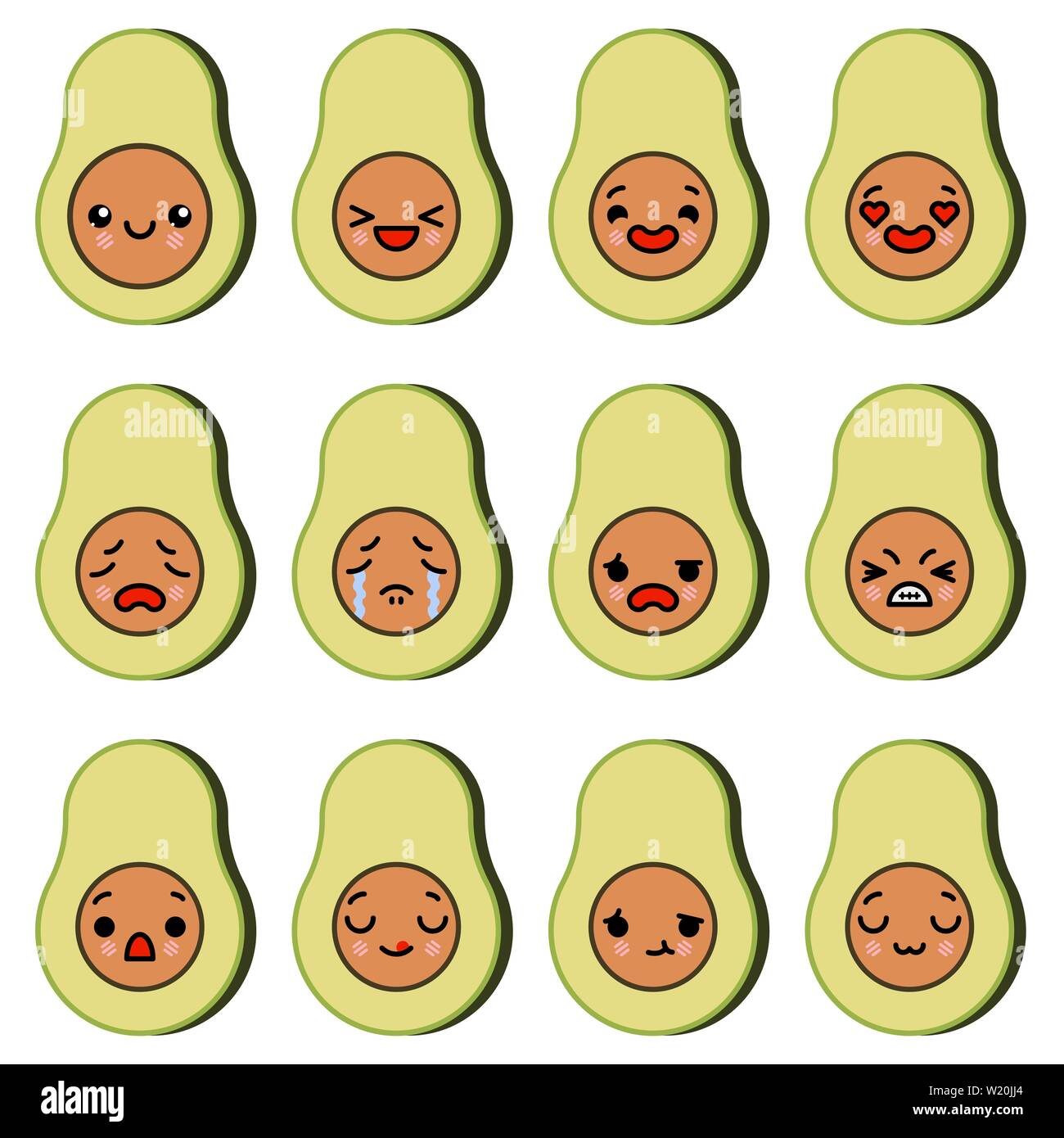 Set of icons Emoji Avocado with different emotions. Vector illustration