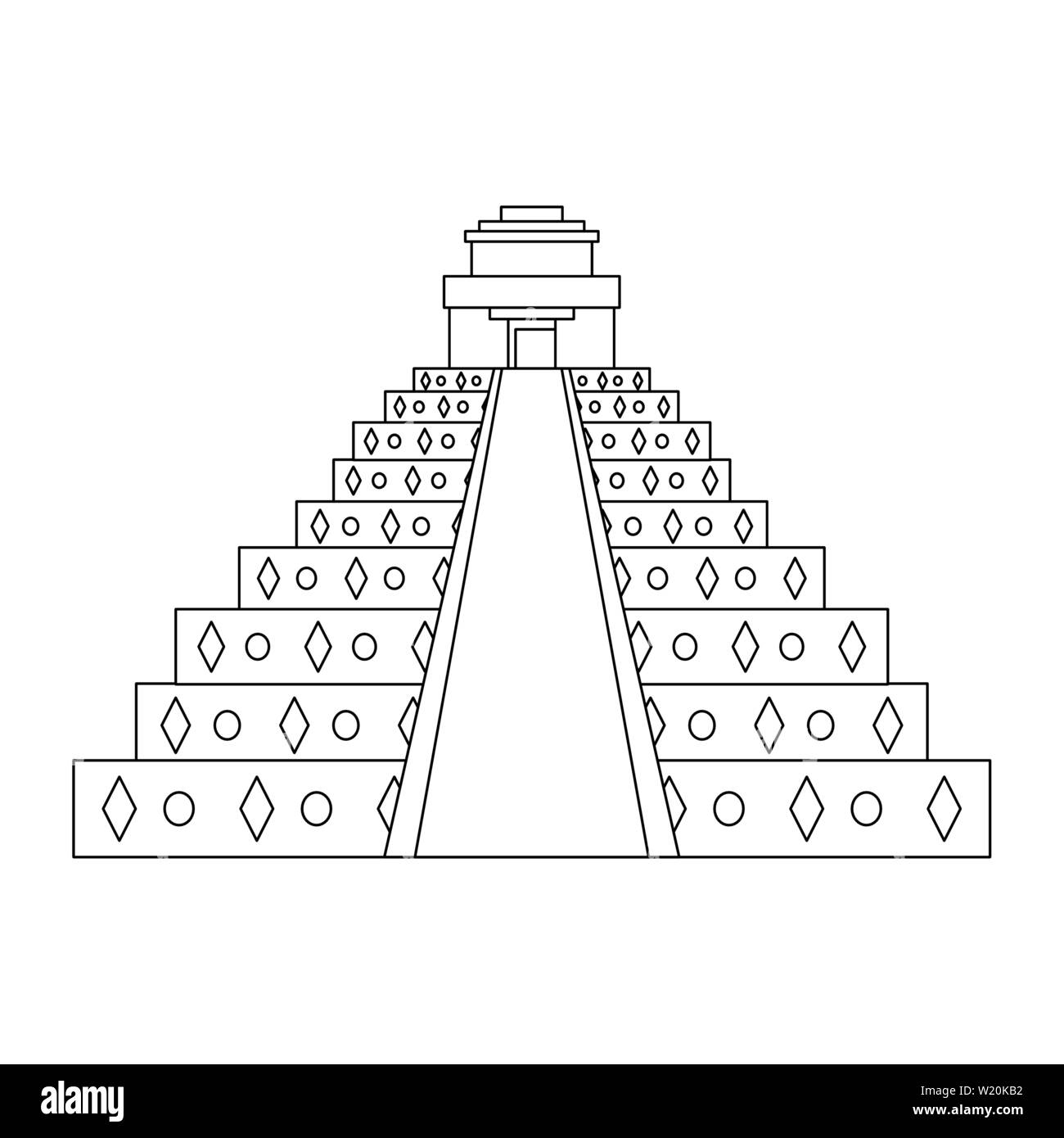 Mexican pyramid monument isolated in black and white Stock Vector