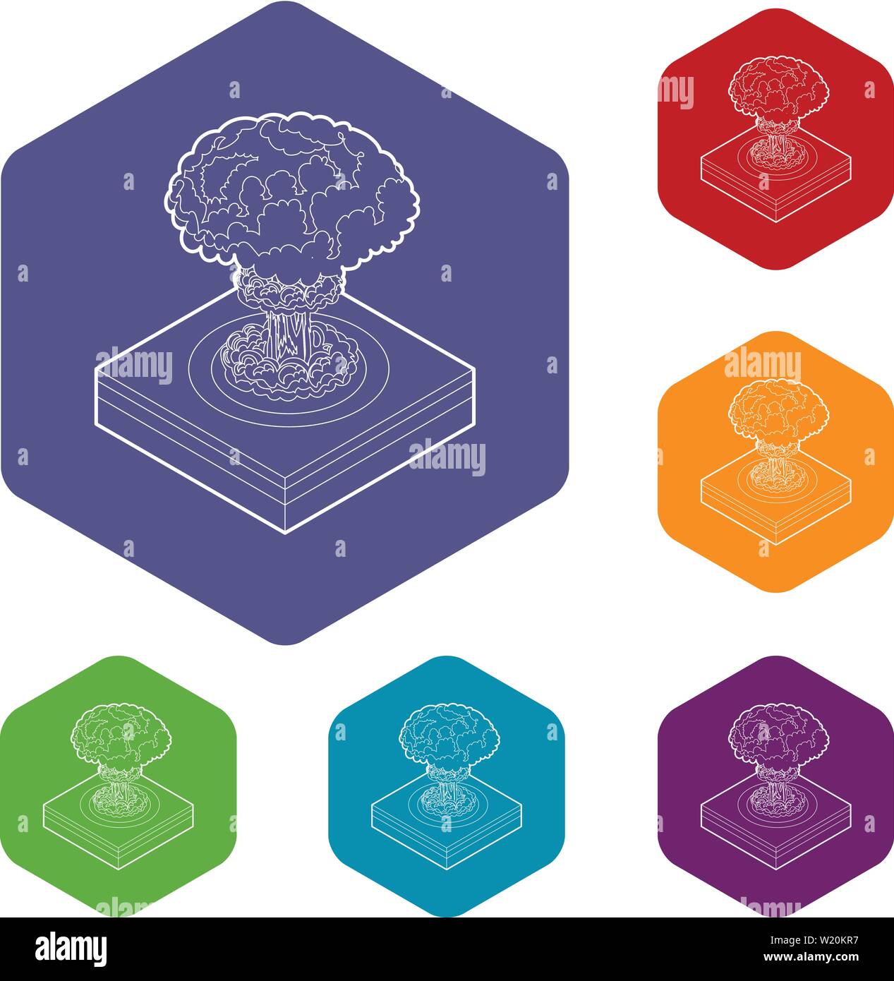 Nuclear explosion icons vector hexahedron Stock Vector