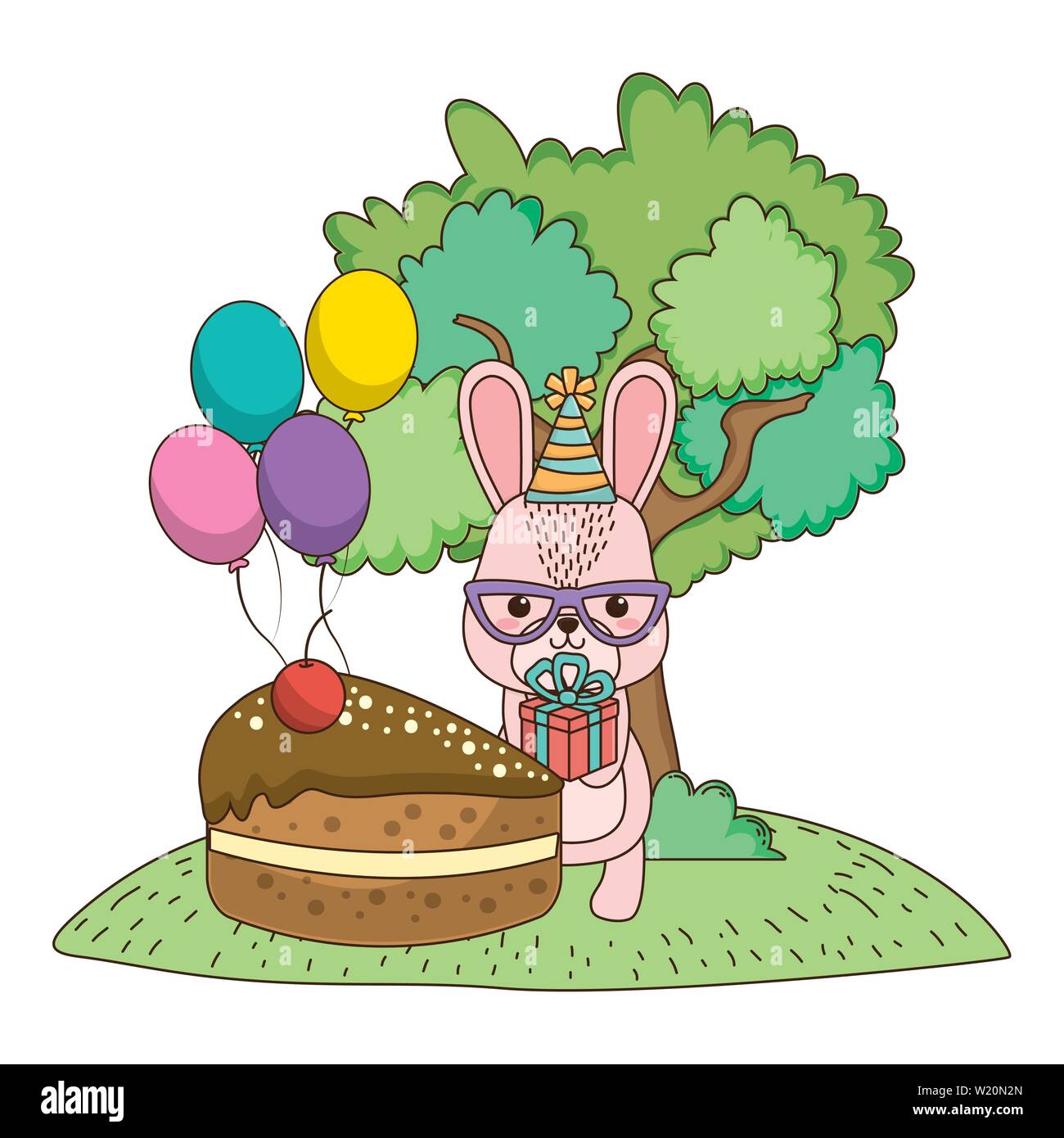 Rabbit cartoon design, Animal happy birthday celebration decoration and ...