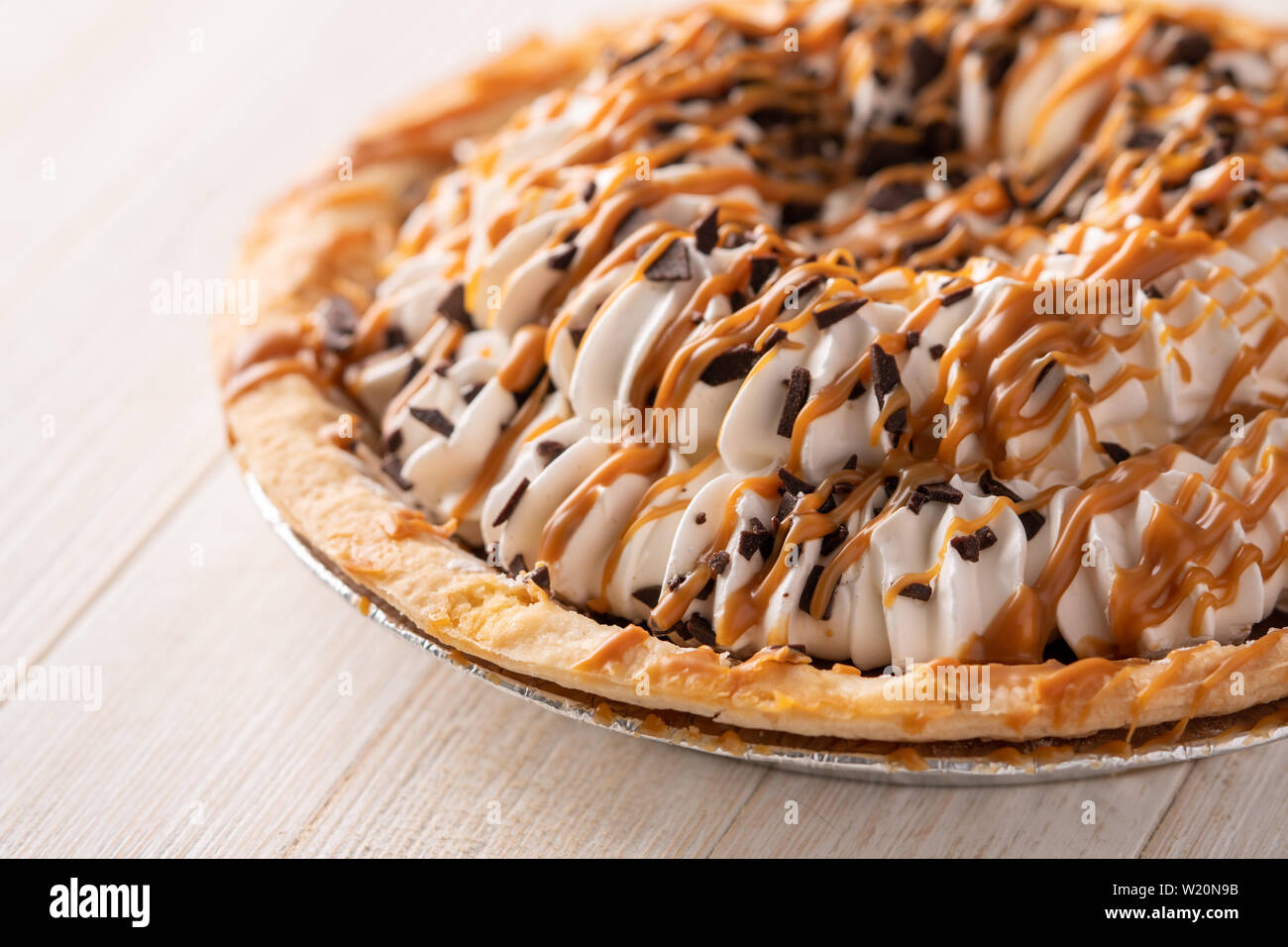 A beautiful sea salt caramel chocolate creme pie Stock Photo Alamy