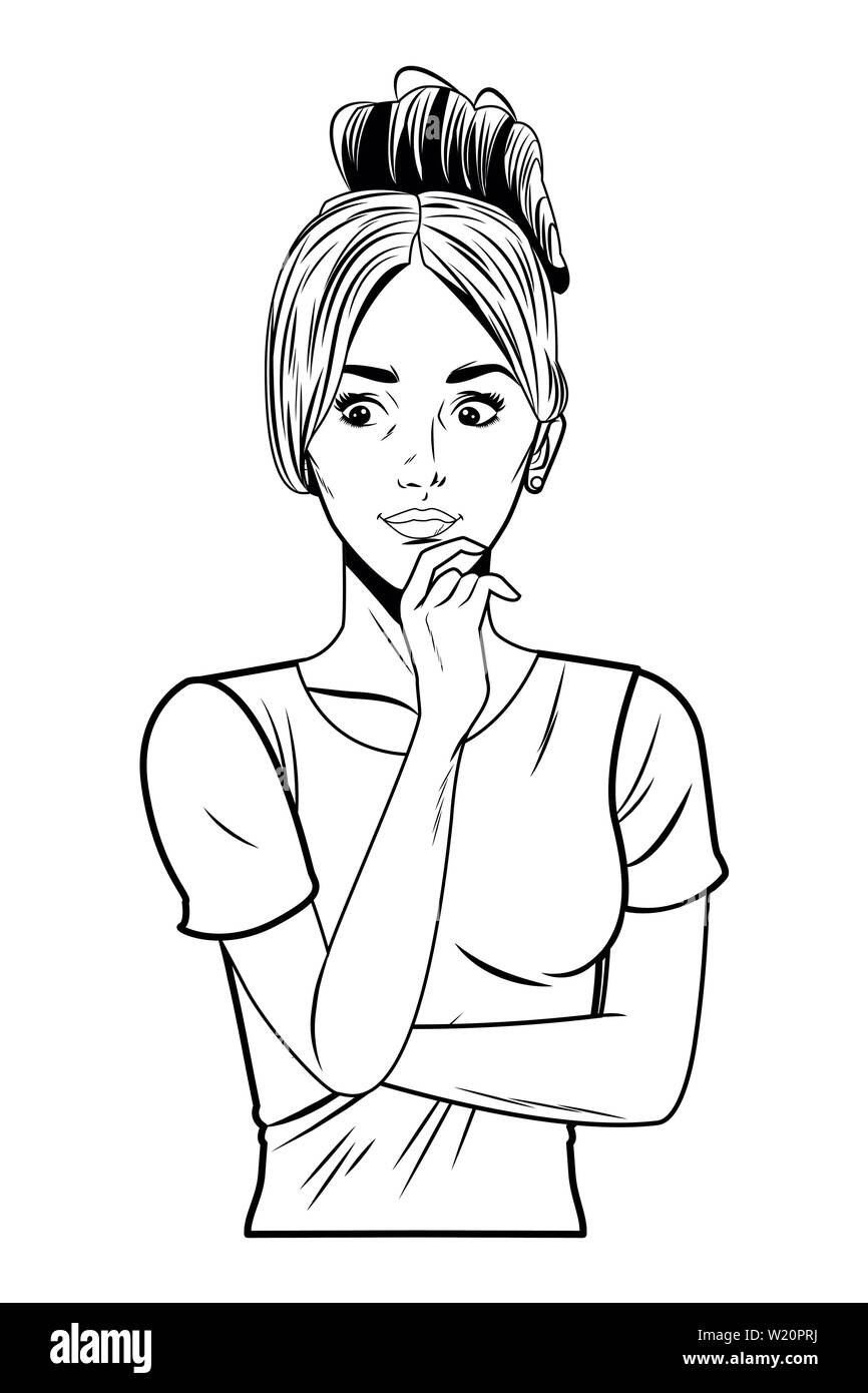 young woman avatar cartoon character in black and white pop art Stock ...