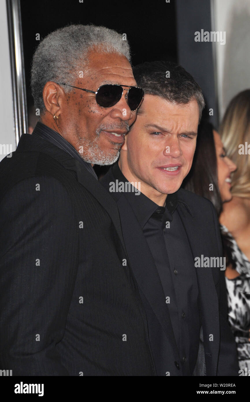 LOS ANGELES, CA. December 03, 2009 Freeman (left) & Matt Damon(02)