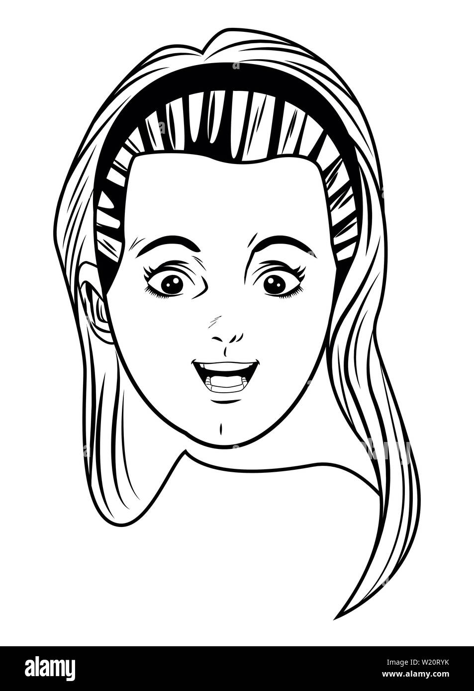 young girl face avatar cartoon in black and white pop art Stock Vector ...