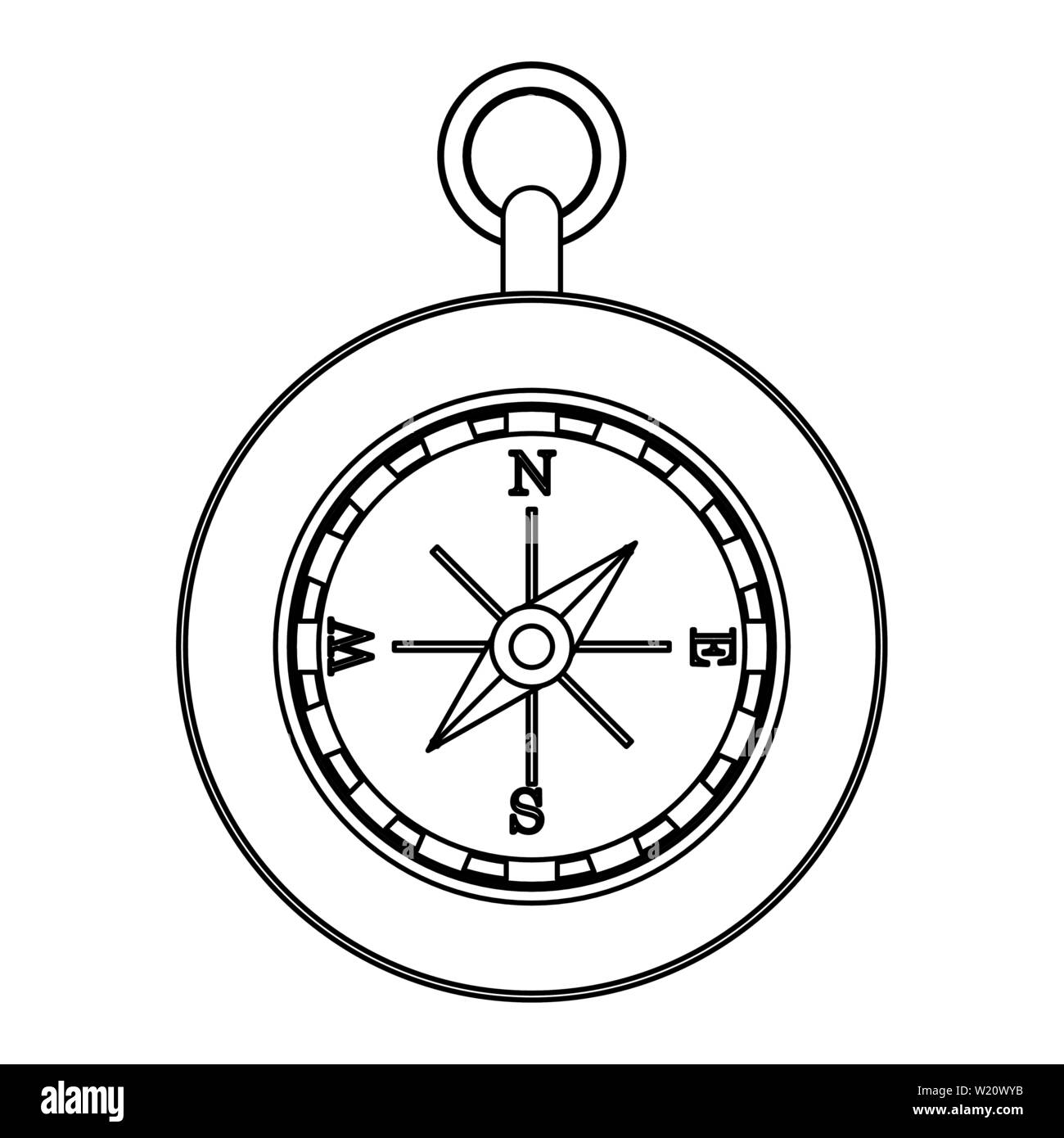 Navigation compass travel symbol isolated in black and white Stock ...