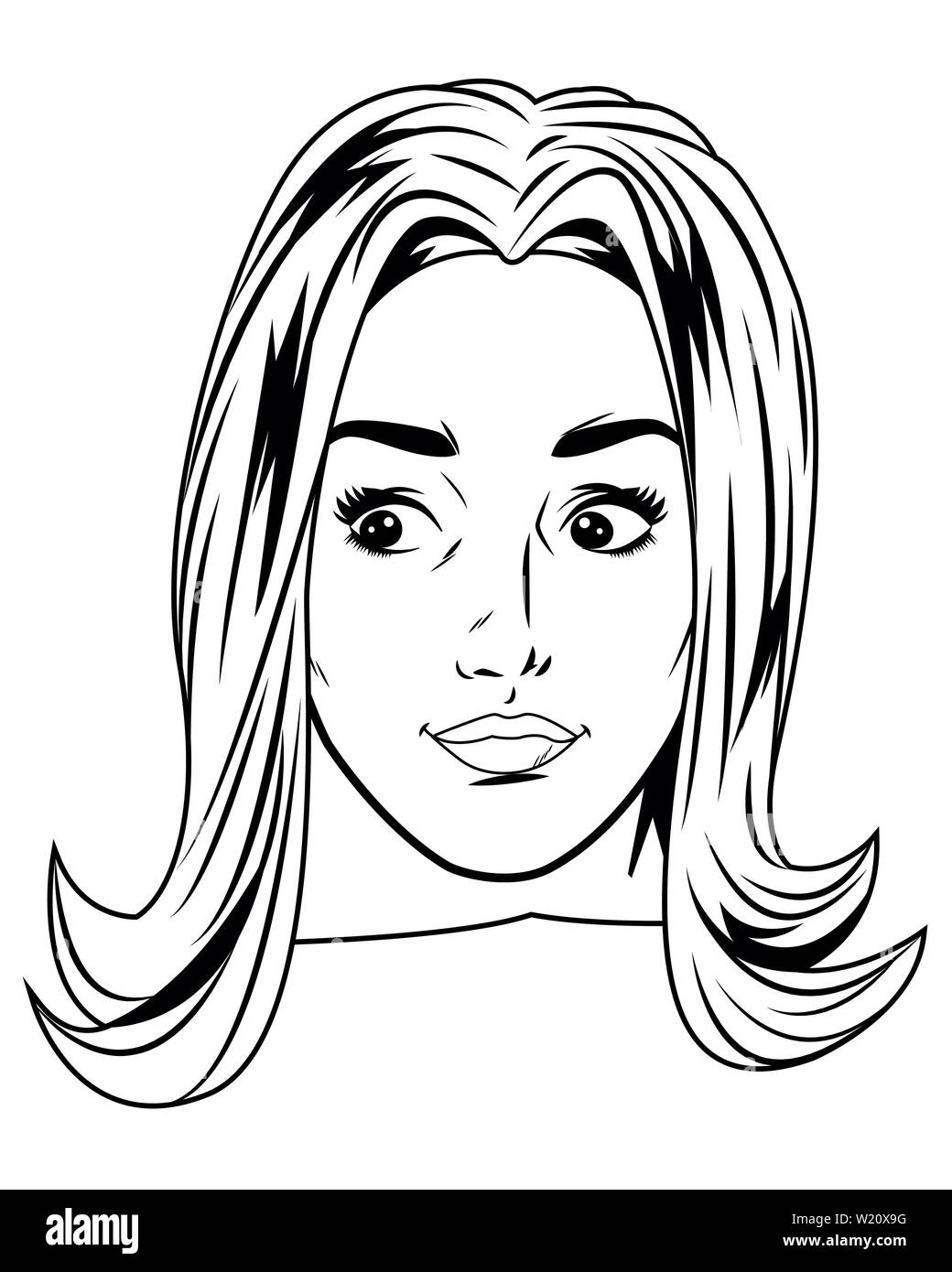 young woman face avatar cartoon in black and white pop art Stock Vector ...