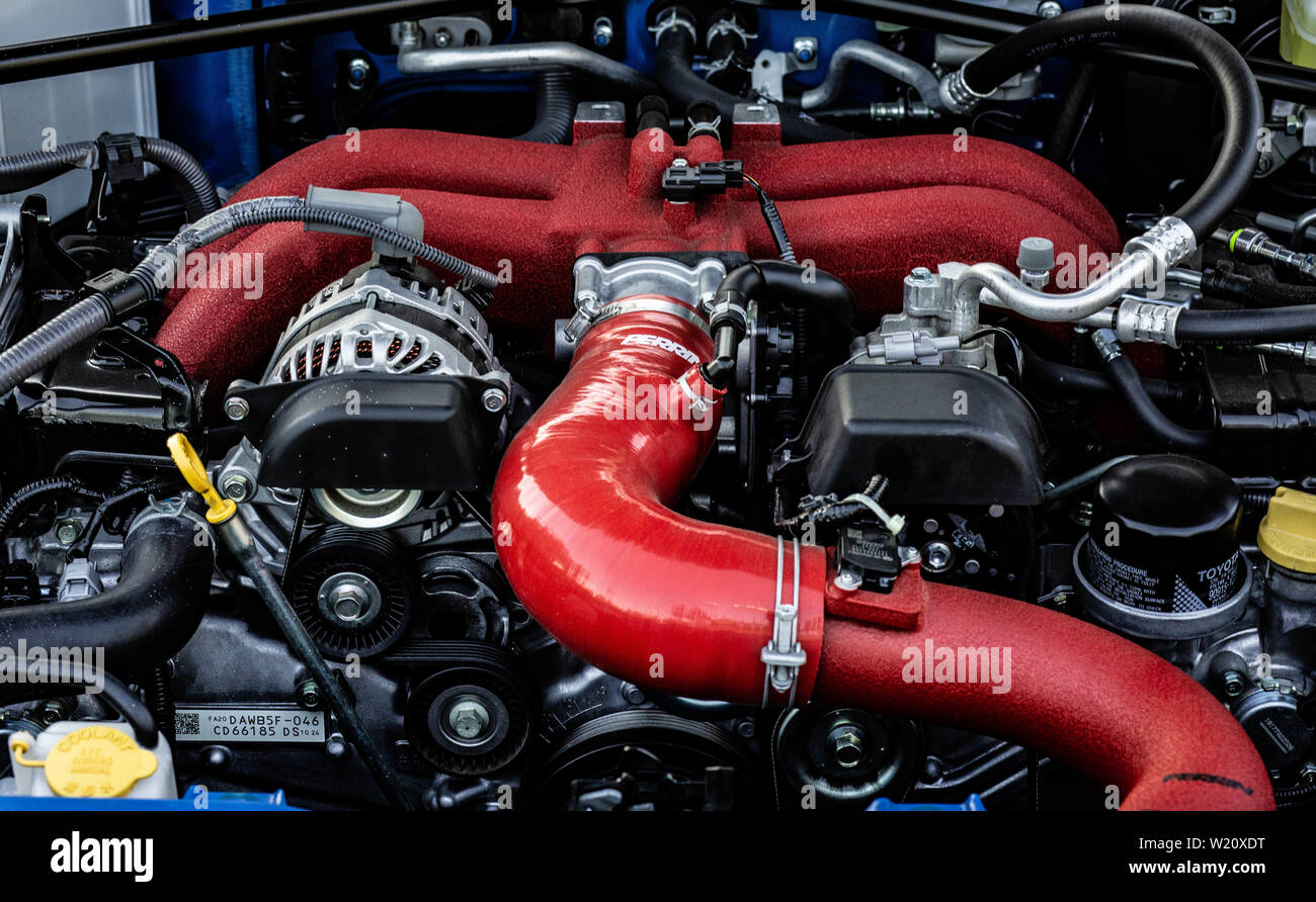 The close shot of automotive engine bay Stock Photo