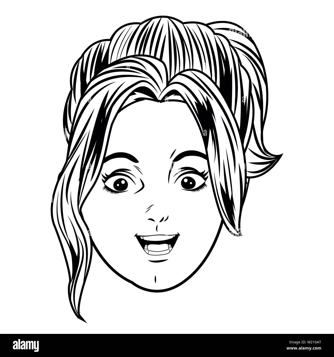 young girl face avatar cartoon in black and white pop art Stock Vector ...