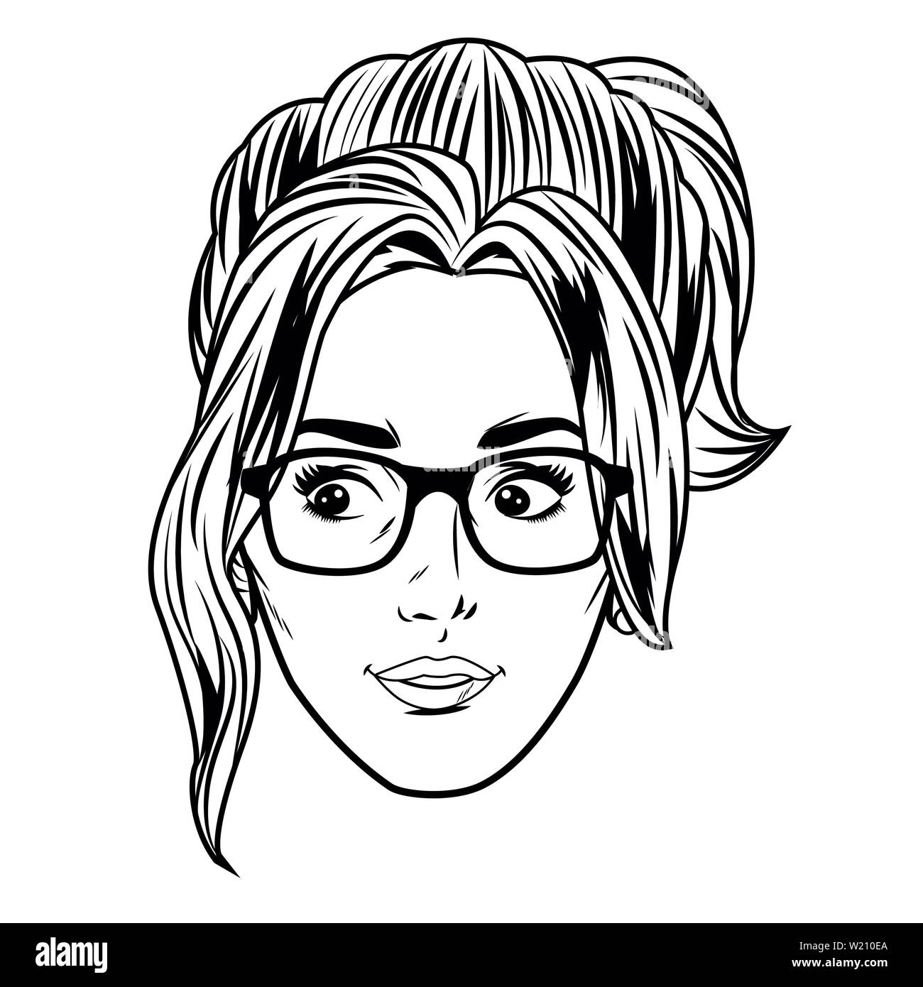 young woman face avatar cartoon in black and white pop art Stock Vector ...
