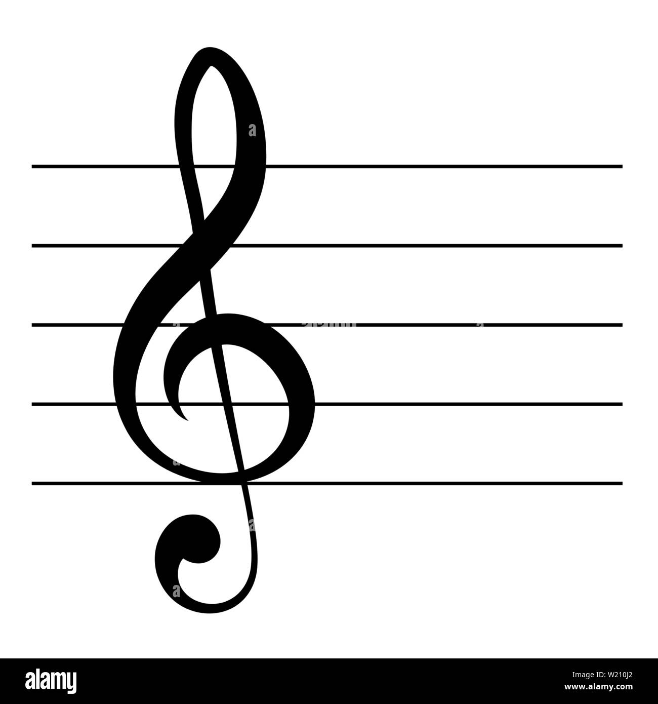 Treble clef symbol on the musical score Stock Vector