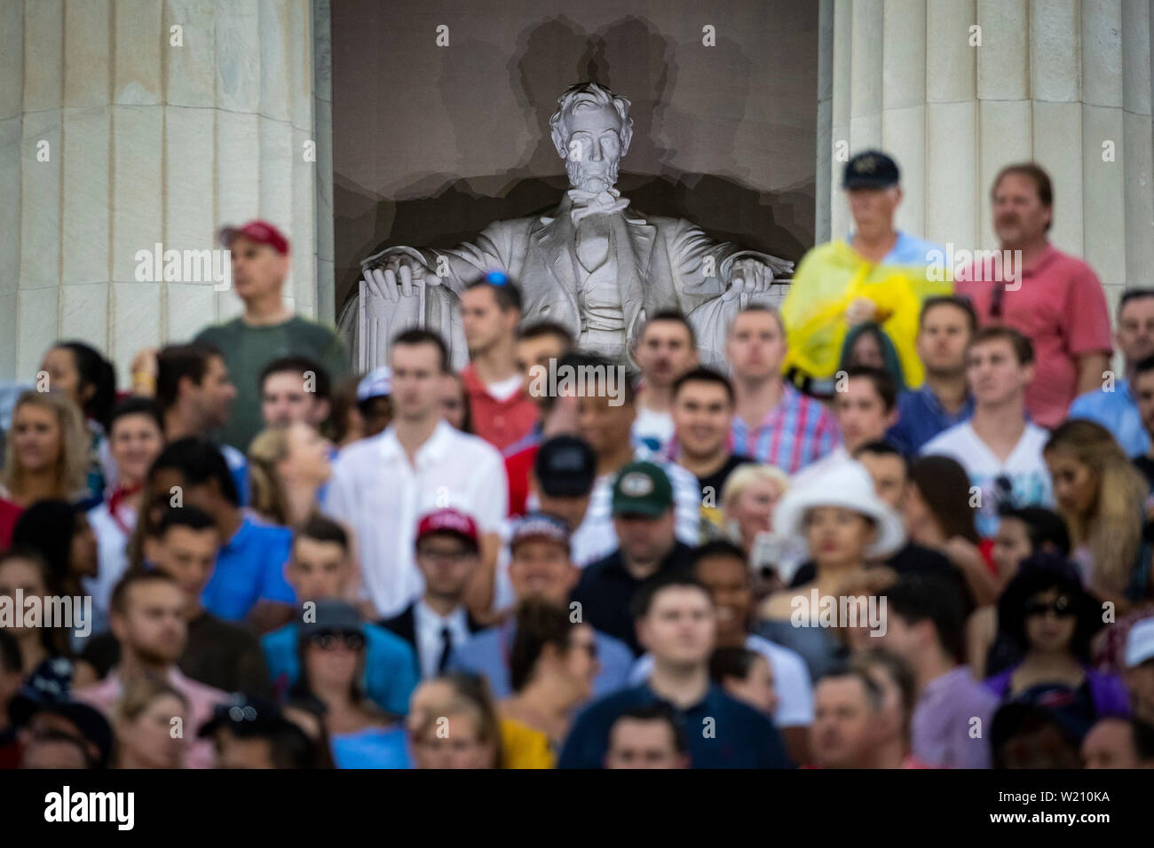 The Lincoln Memorial is seen before the Fourth of July Celebration 'Salute to America' event with U.S. President Donald Trump in Washington, DC, U.S., on Thursday, July 4, 2019. The White House said Trump's message won't be political -- Trump is calling the speech a 'Salute to America' -- but it comes as the 2020 campaign is heating up.Credit: Al Drago/Pool via CNP/MediaPunch Stock Photo