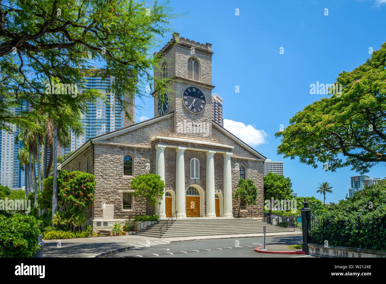 Kawaiahao Church at Honolulu, Oahu, Hawaii Stock Photo