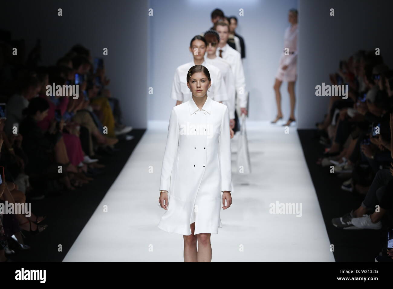 Berlin, Germany. 03rd July, 2019. The photo shows models on the catwalk with the collection spring/summer 2020 of the Designer RIANI at Mercedes-Benz Fashion Week. Credit: Simone Kuhlmey/Pacific Press/Alamy Live News Stock Photo