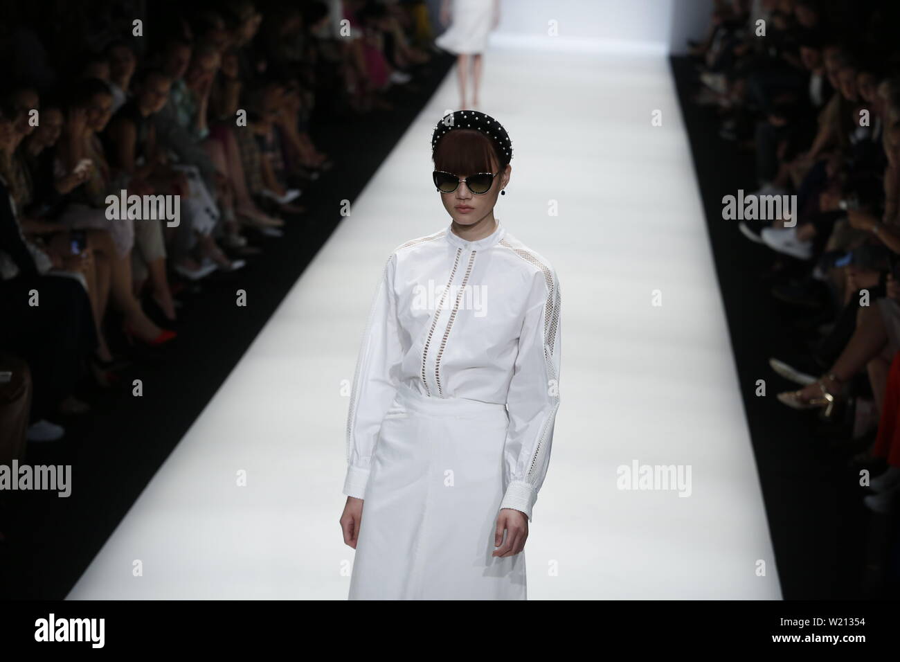 Berlin, Germany. 03rd July, 2019. The photo shows models on the catwalk with the collection spring/summer 2020 of the Designer RIANI at Mercedes-Benz Fashion Week. Credit: Simone Kuhlmey/Pacific Press/Alamy Live News Stock Photo