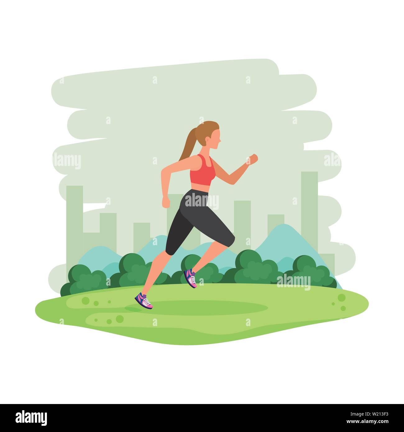 young athletic woman running in the landscape Stock Vector Image & Art ...