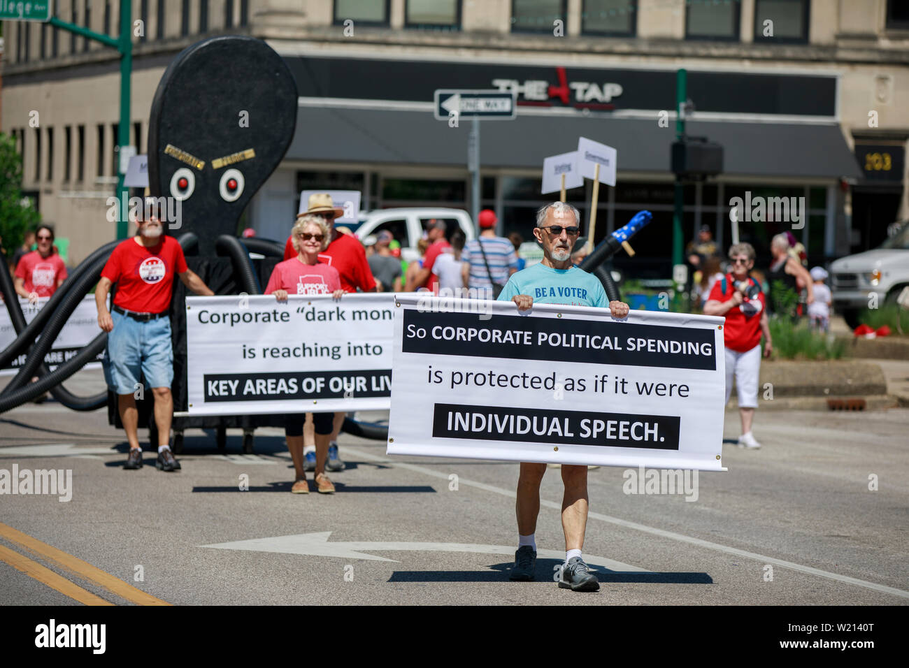 Reverse Citizens United marches in the Bloomington 4th of July parade, July 4, 2019 in Bloomington, Ind. Stock Photo