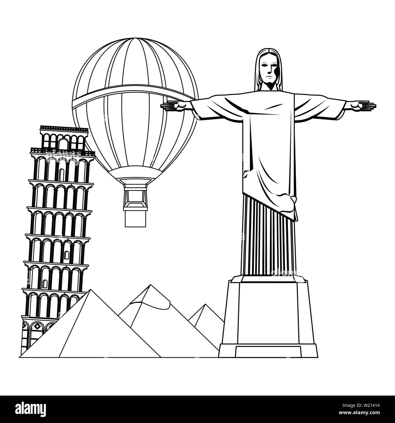 Travel vacations and summer cartoons in black and white Stock Vector ...