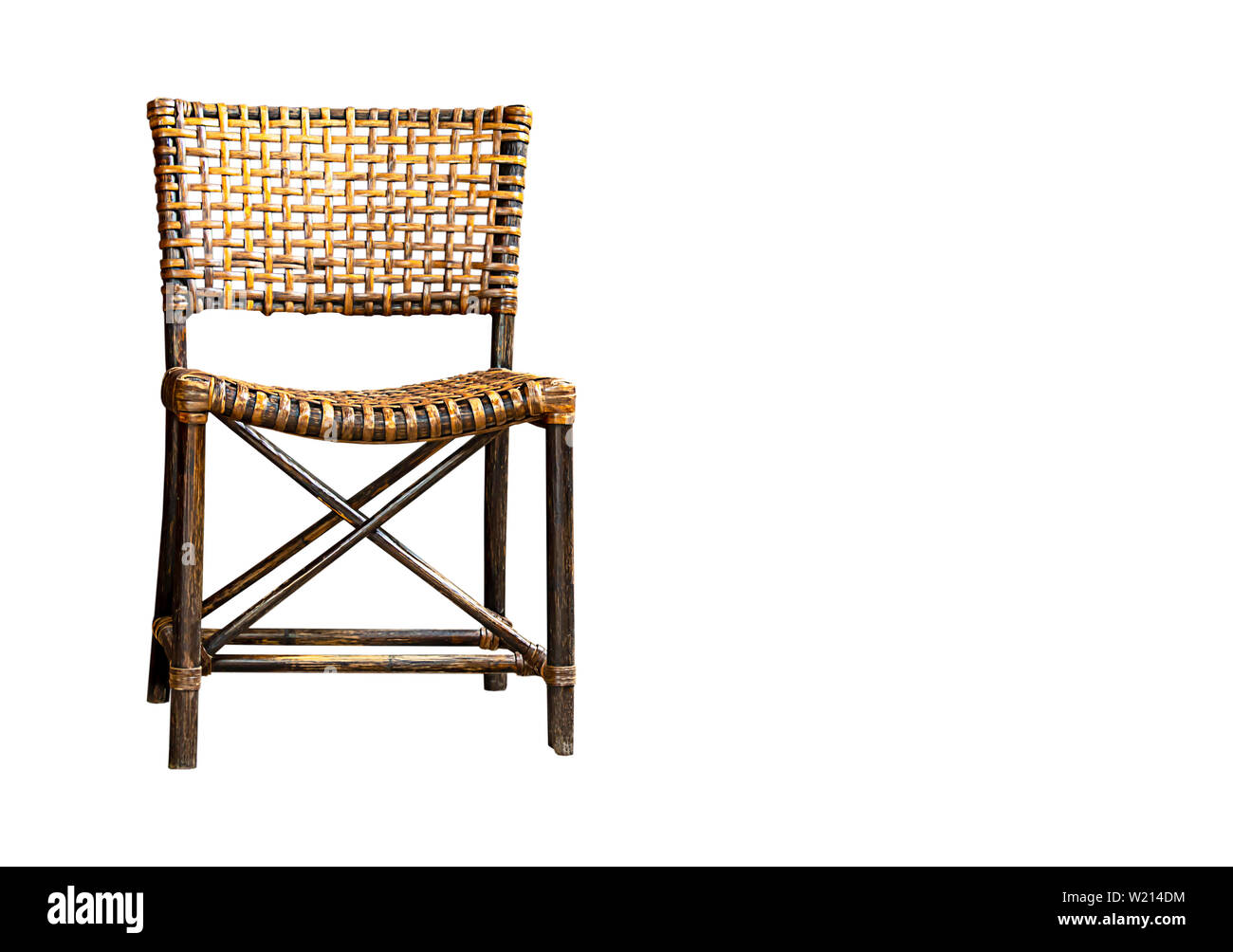 Isolated Old Rattan wood chairs on a white background with clipping path. Stock Photo