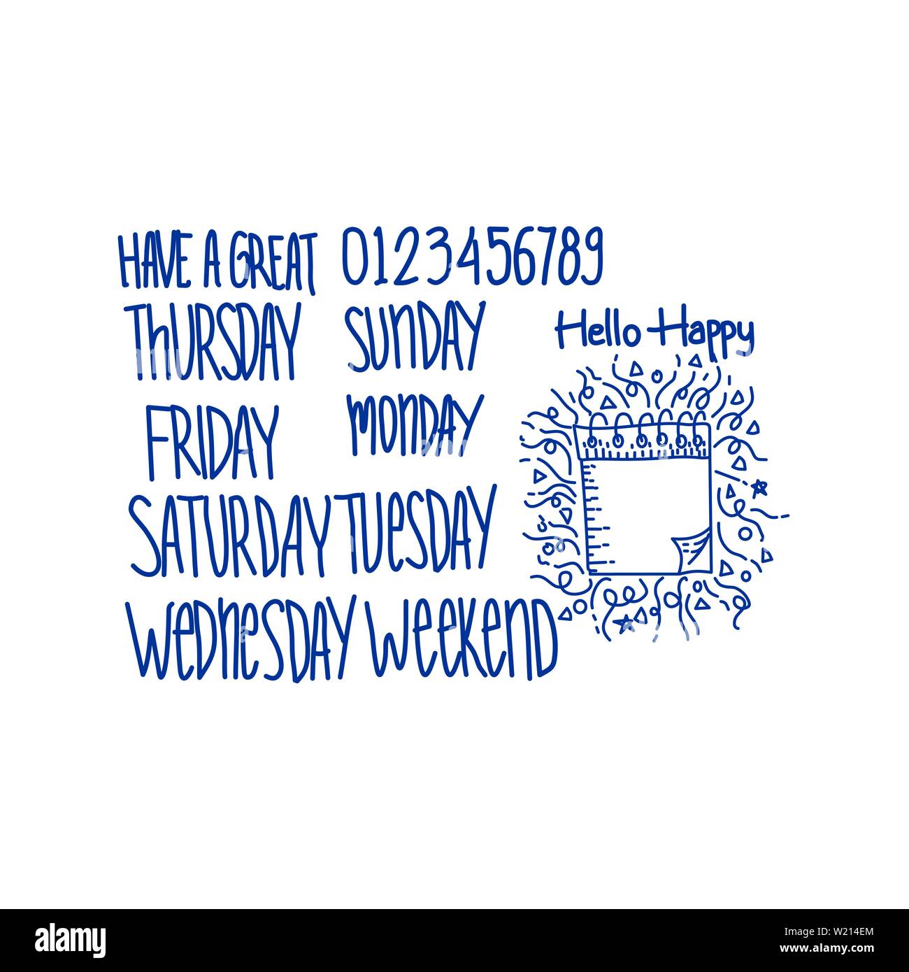 Days of the week. Set of stylized words. Sunday, Monday, Tuesday, Wednesday,  Thursday, Friday, Saturday lettering. Vector illustration Stock Vector  Image & Art - Alamy