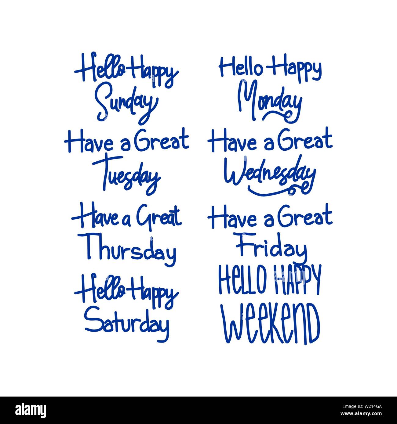 Days of the week. Set of stylized words. Sunday, Monday, Tuesday, Wednesday,  Thursday, Friday, Saturday lettering. Vector illustration Stock Vector  Image & Art - Alamy