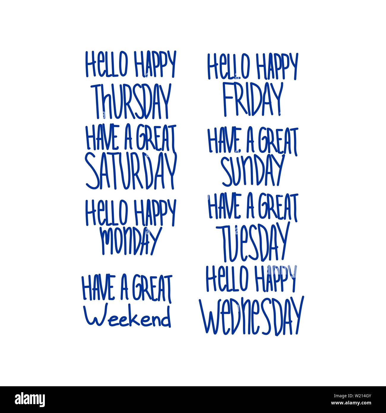 Hand Lettered Days of the Week. Calligraphy words Monday, Tuesday, Wednesday,  Thursday, Friday, Saturday, Sunday. Lettering Stock Vector Image & Art -  Alamy