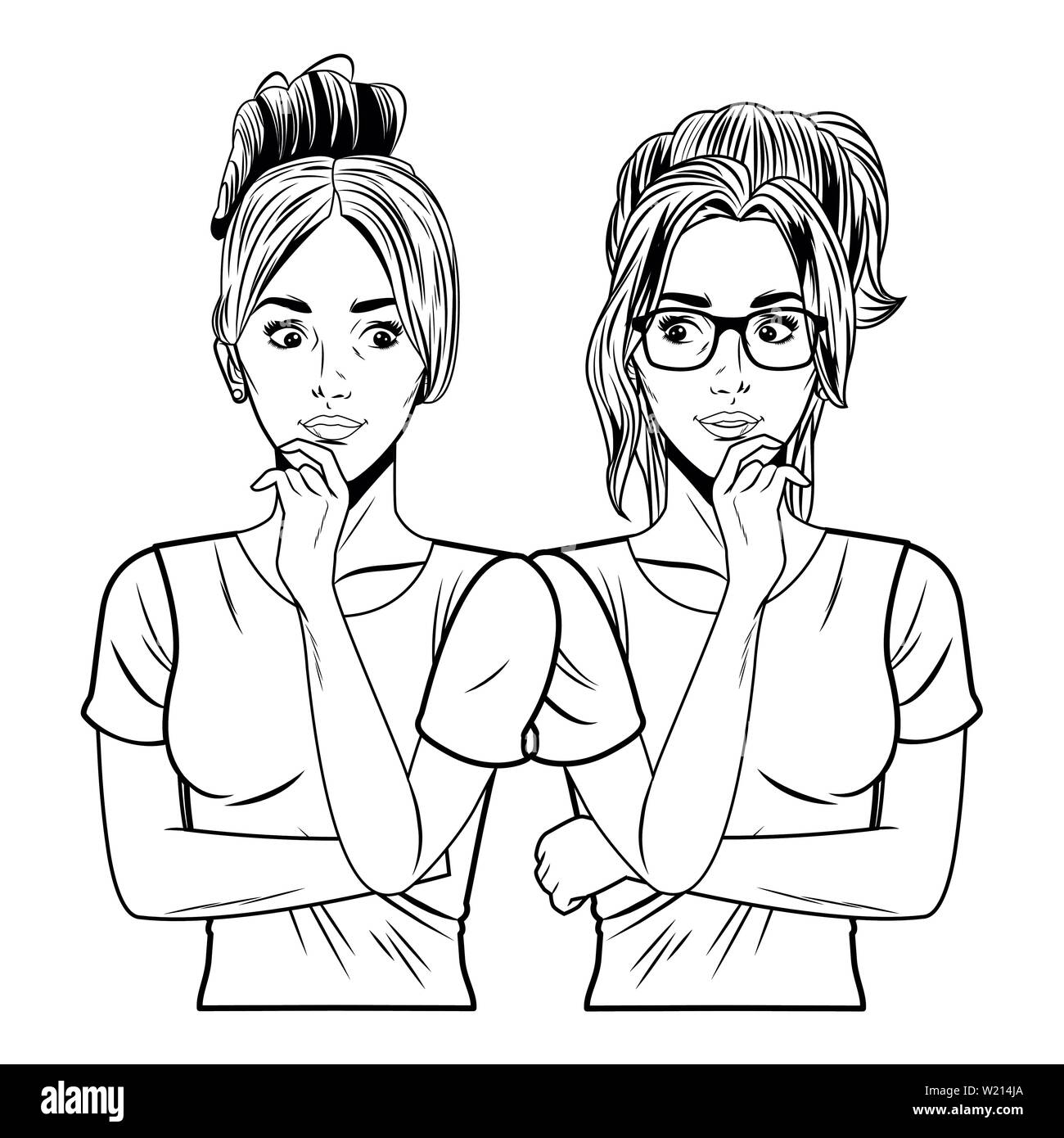 young women avatar cartoon character in black and white Stock Vector ...