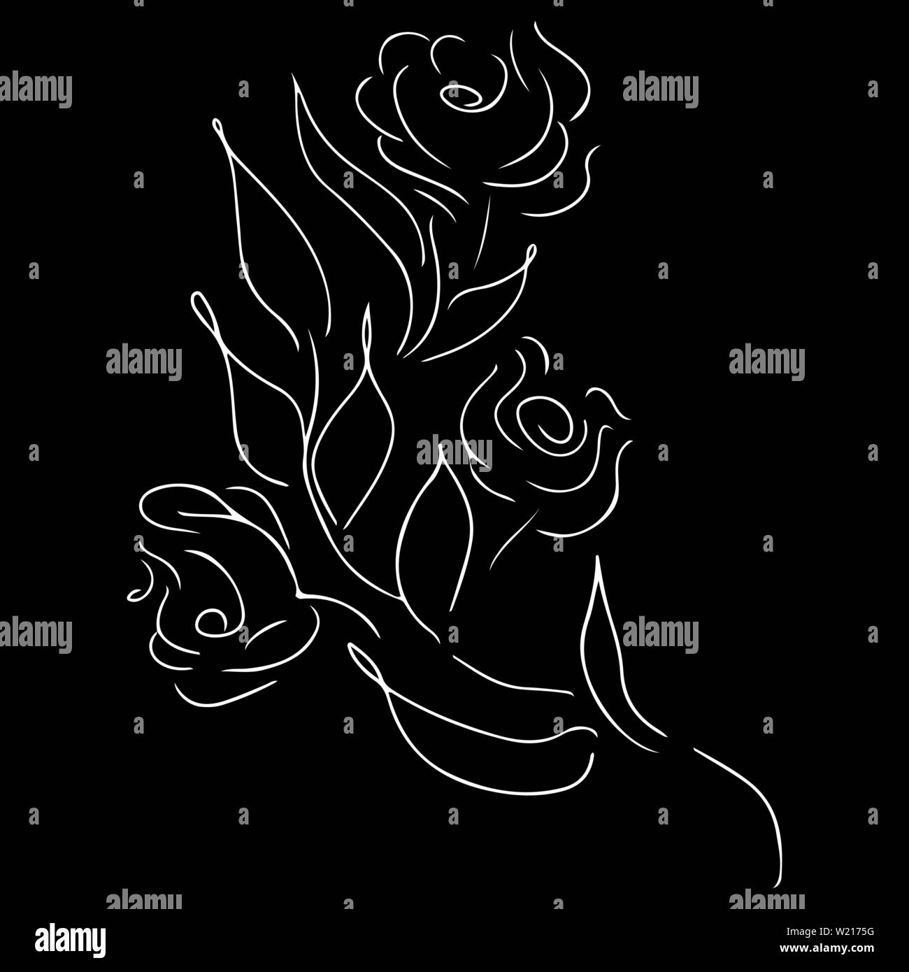 Abstract hand drawn rose flower isolated on black background. Rose ...