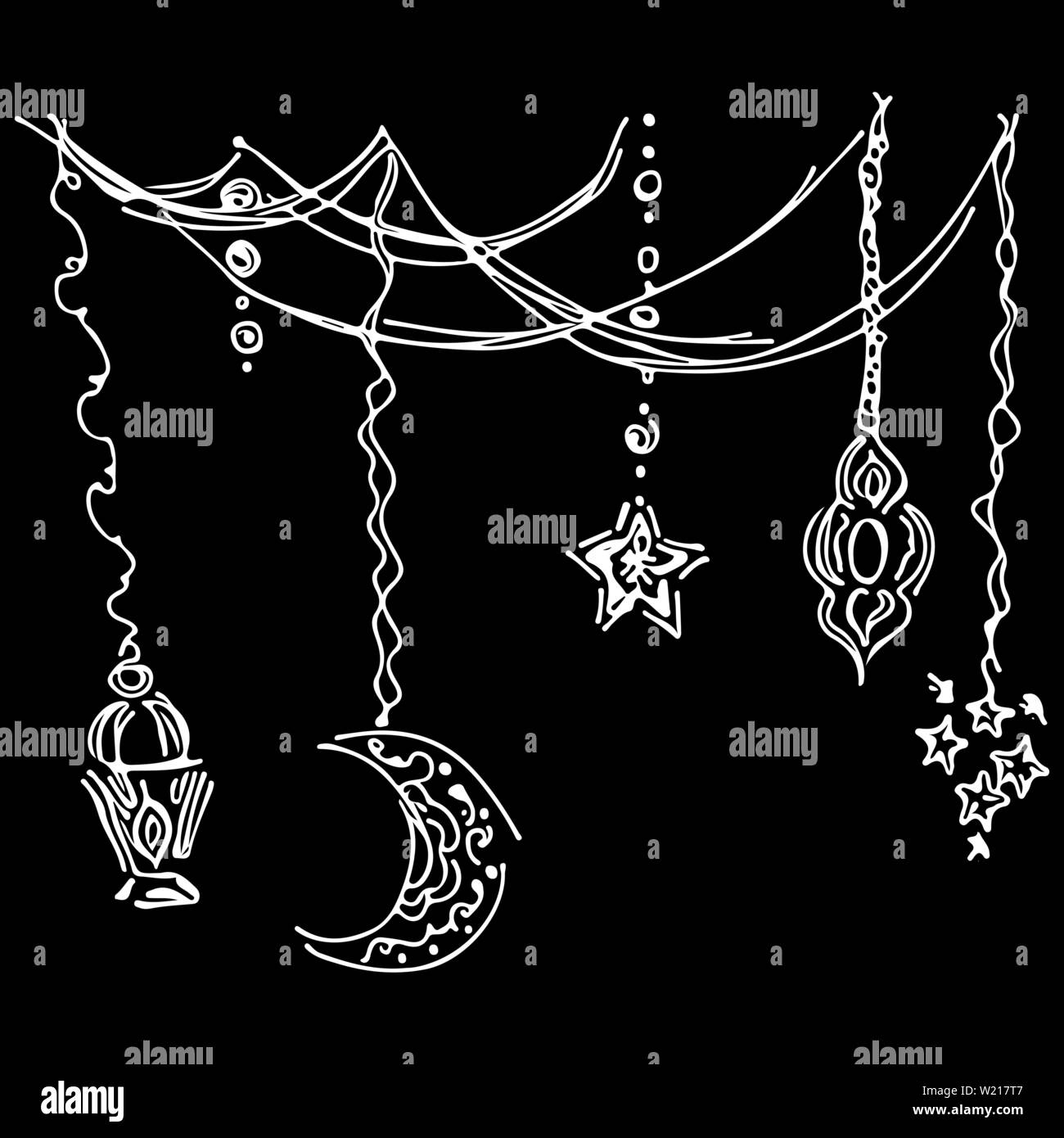 Ramadan kareem icon set sketch outline doodle style isolated on black  background. Muslim holiday collection Stock Vector Image & Art - Alamy
