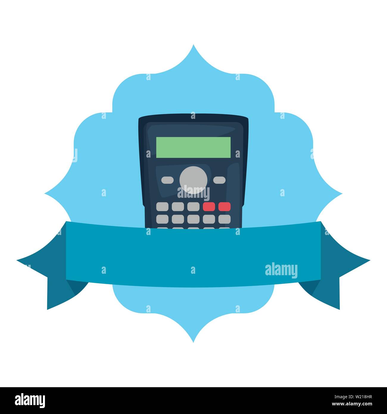 calculator supply back to school flat badge ribbon vector illustration