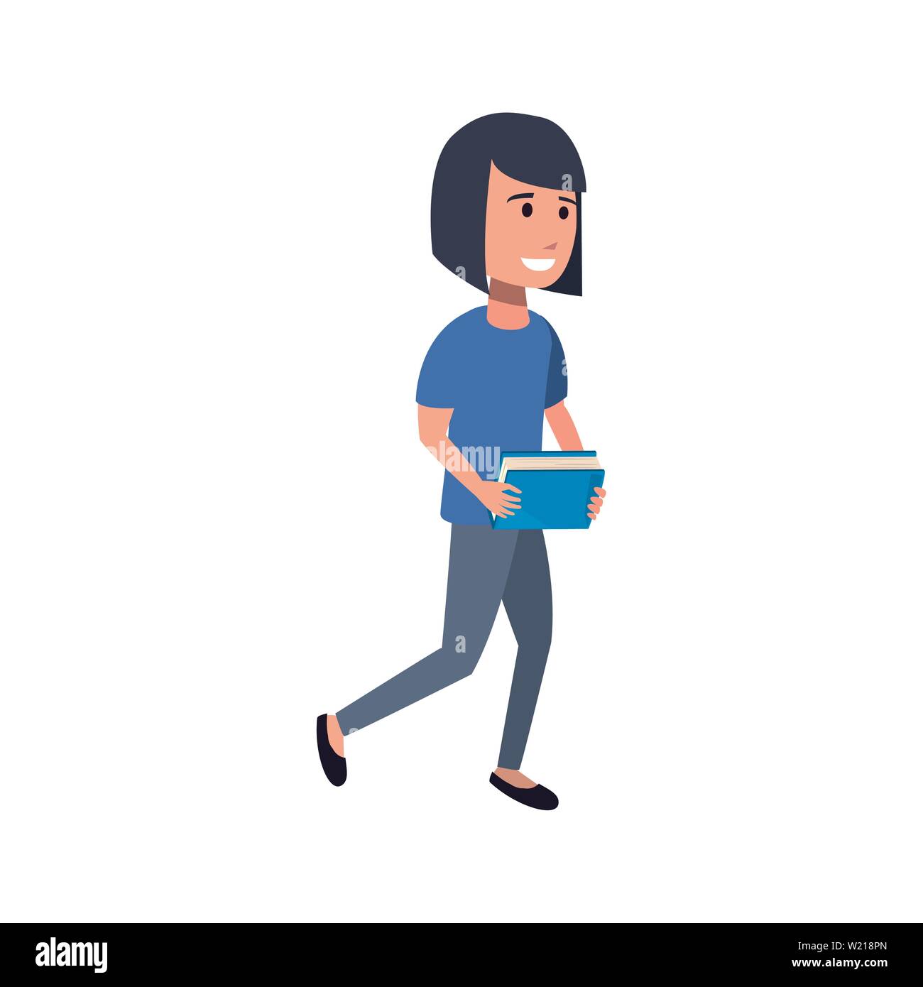 young woman with book back to school flat design vector illustration ...