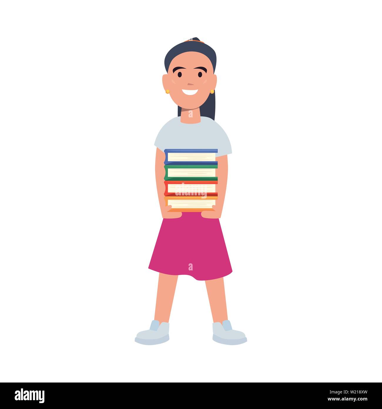 young woman with books back to school flat design vector illustration ...