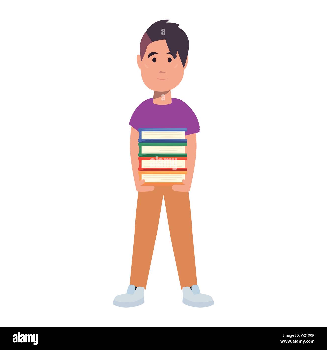 schoolboy with books stacked back to school flat design vector ...