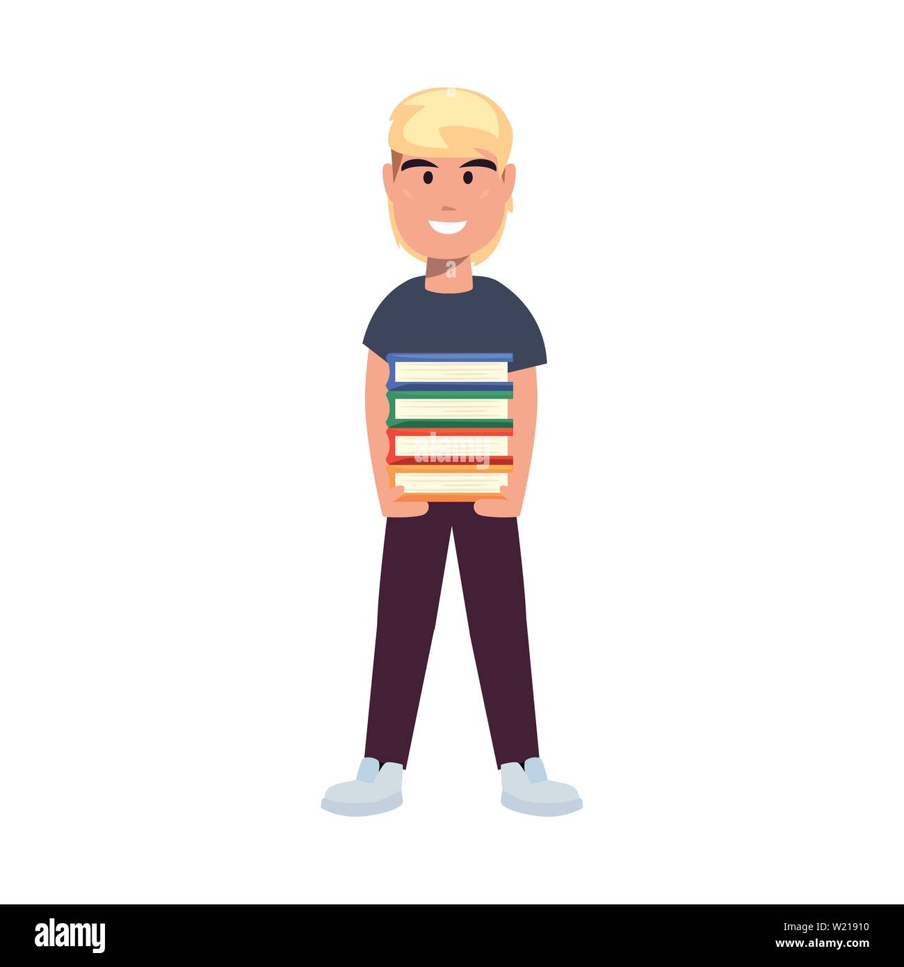 schoolboy with books stacked back to school flat design vector ...