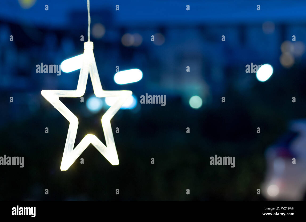 The yellow star-shaped lights for decoration. Stock Photo