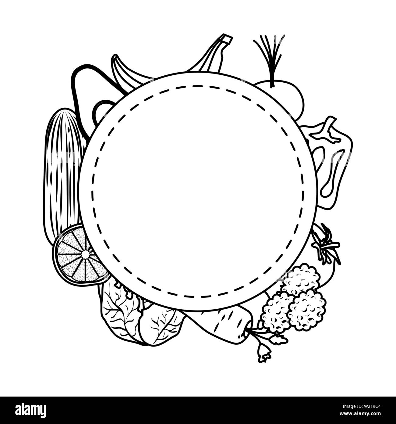 Fruits vegetables circle Black and White Stock Photos & Images - Alamy