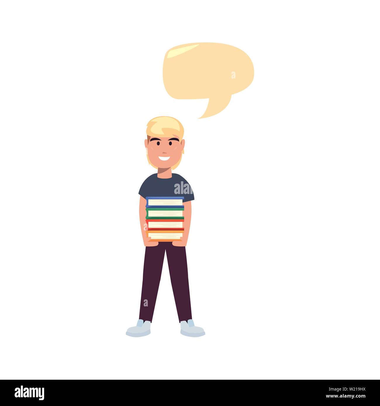 boy with books talk bubble back to school flat design vector illustration Stock Vector