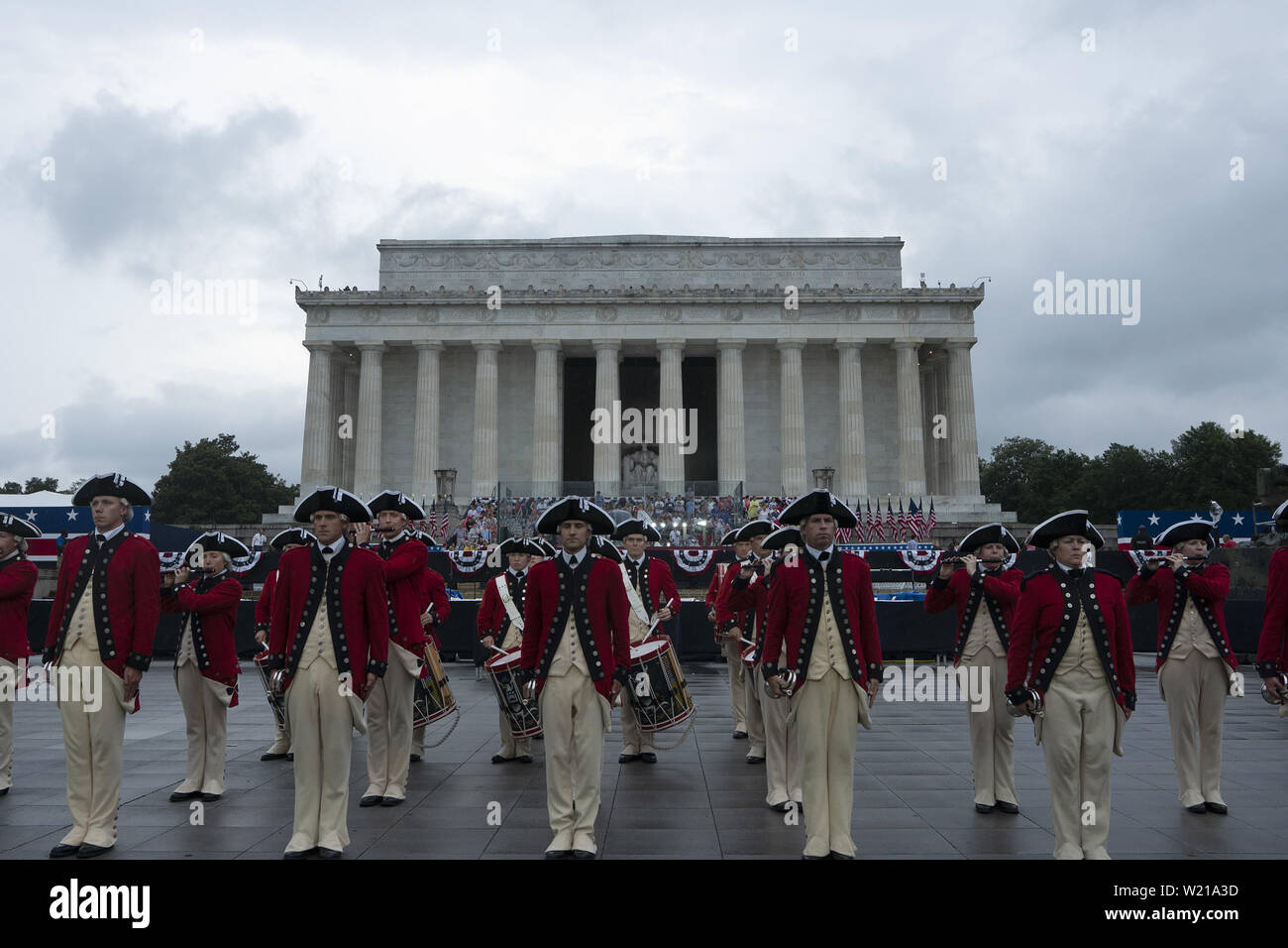 Washington, District of Columbia, USA. 4th July, 2019. The band plays prior to United States President Donald J. Trump's Salute to America at the Lincoln Memorial in Washington DC on July 4, 2019. Credit: Stefani Reynolds/CNP/ZUMA Wire/Alamy Live News Stock Photo