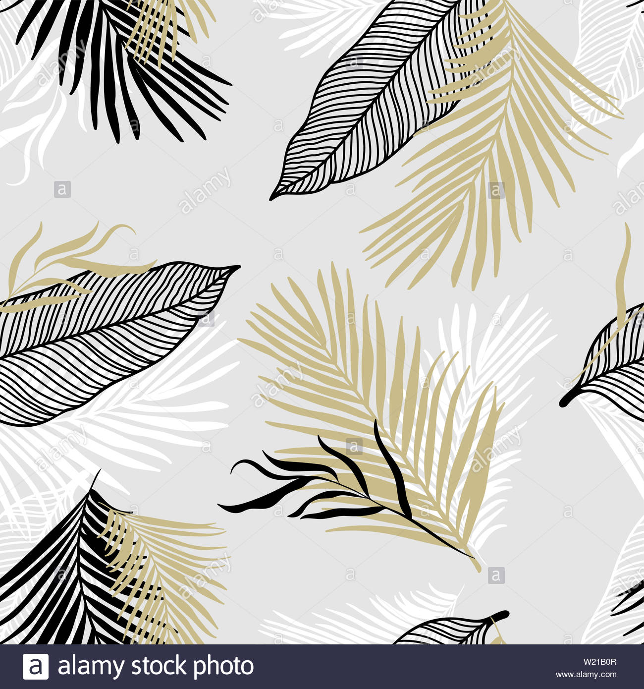 Tropical Leaves Seamless Pattern Elegant Gold Black And White