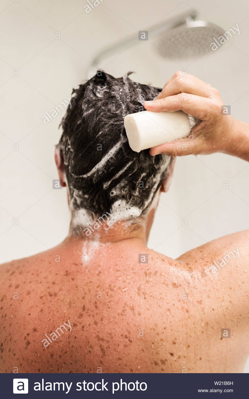 Man In Shower Using Eco Friendly Shampoo Soap This Product Saves