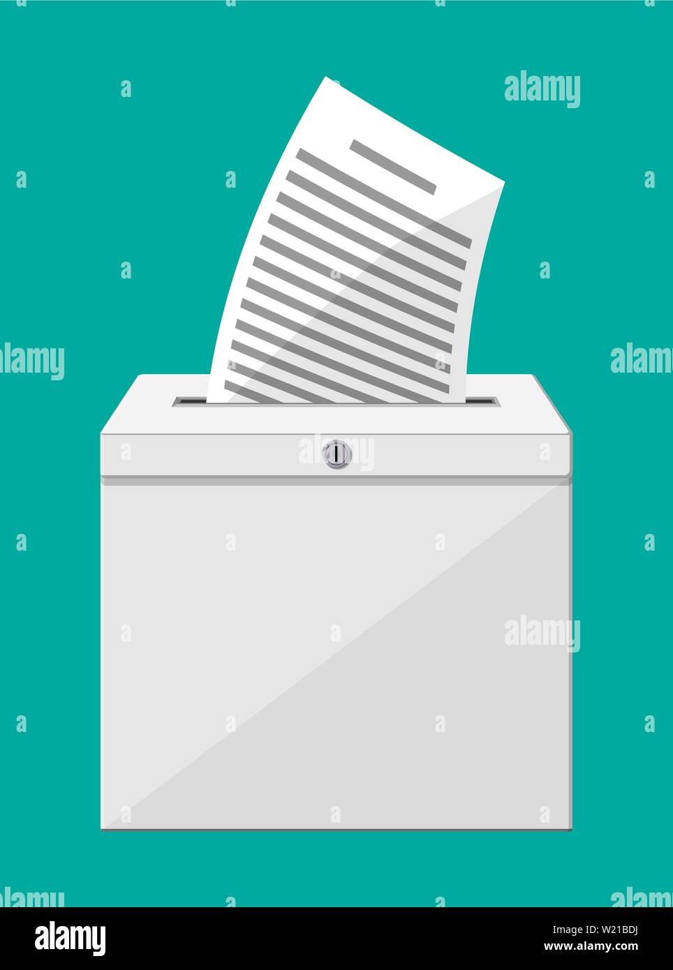 Ballot box. Container with lock full of documents Stock Vector